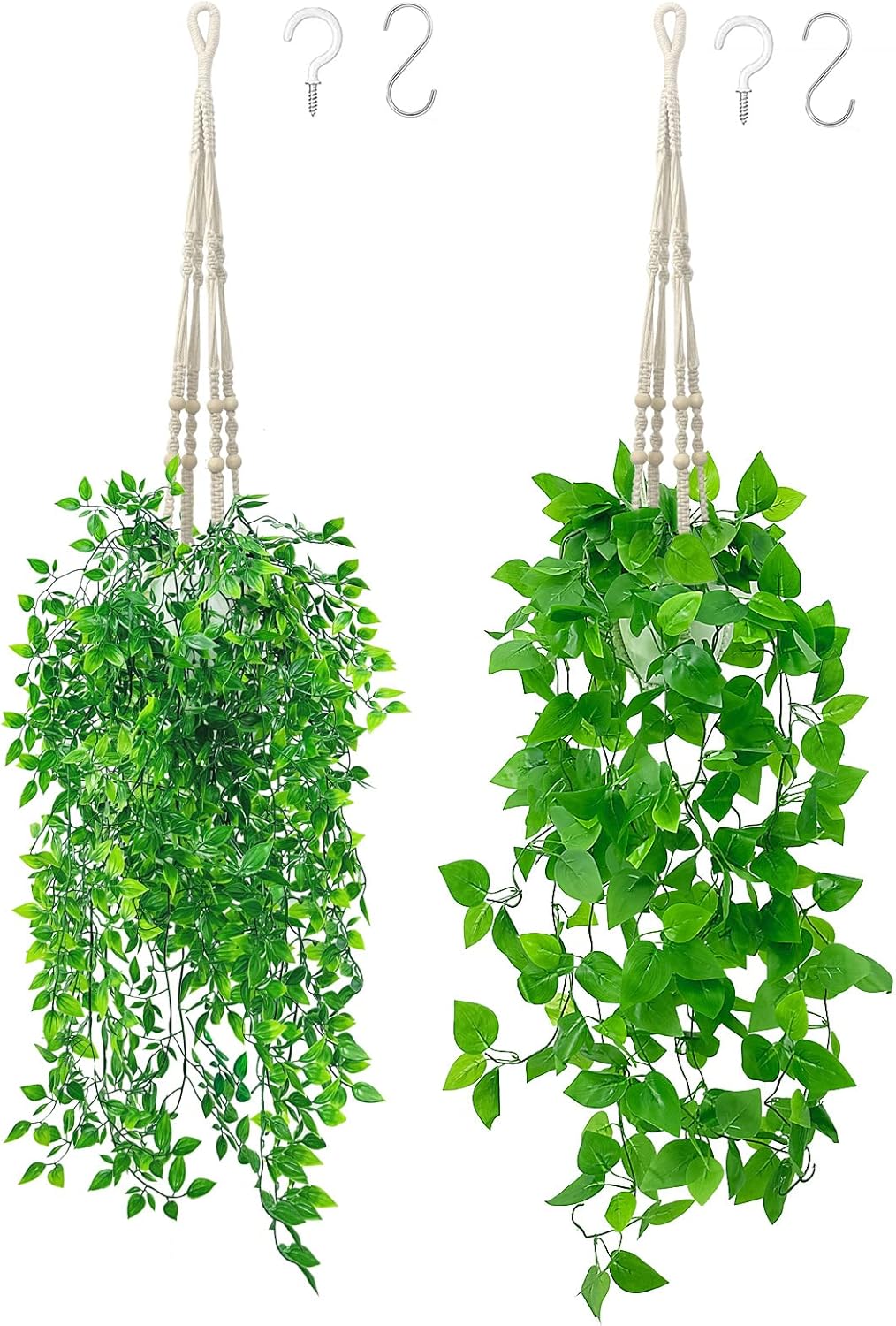 XYUCKSOP 2 Pack Fake Hanging Plant with Pots and Macrame