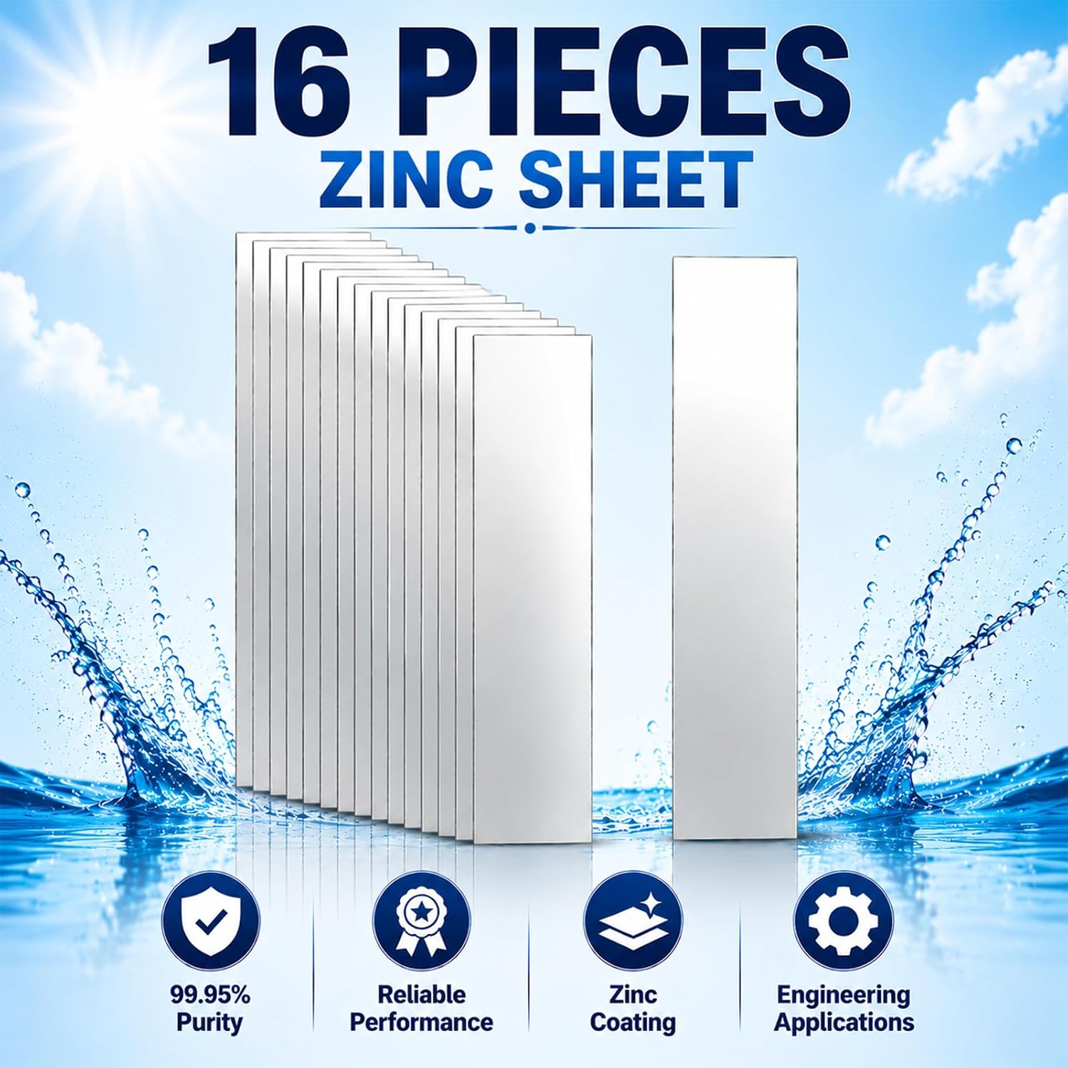 16 Pcs Zinc Pure 99.95% Zinc Anode Kit | 0.04"x1"x6" Zinc Anode Sheet Metal Bar Zinc Strip for DIY Plating Electroplating Experiment