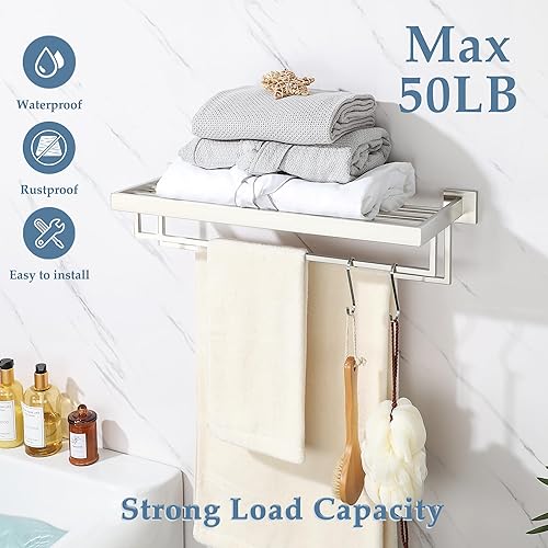 Miniatura 5 de Alise Toalleros de 24 pulgadas para baño, toallero montado en la pared con barras de toalla dobles, estante de toalla de acero inoxidable SUS 304,