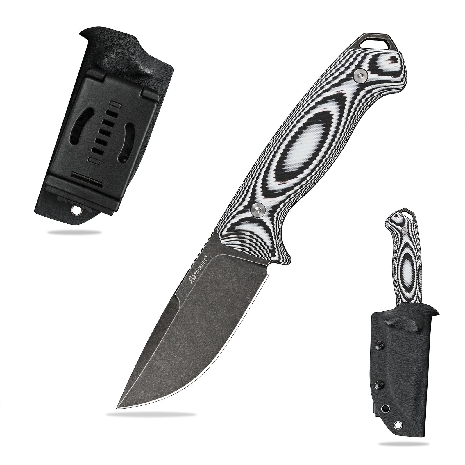 DC53 Stahl messer Feststehende Klinge G10 Griff mit Kydex Scheide für Männer EDC Camping Survival Outdoor (Schwarzer Stein wash+grauer Griff)