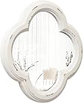 Farmhouse Petit miroir mural à pétoncles pour entrée 8.9 De pouce, suspendu blanc décontraction Quatrefoil décoratif miroir vintage pour salle de bains Vanité, Clover forme Floral bois miroir chambre à coucher