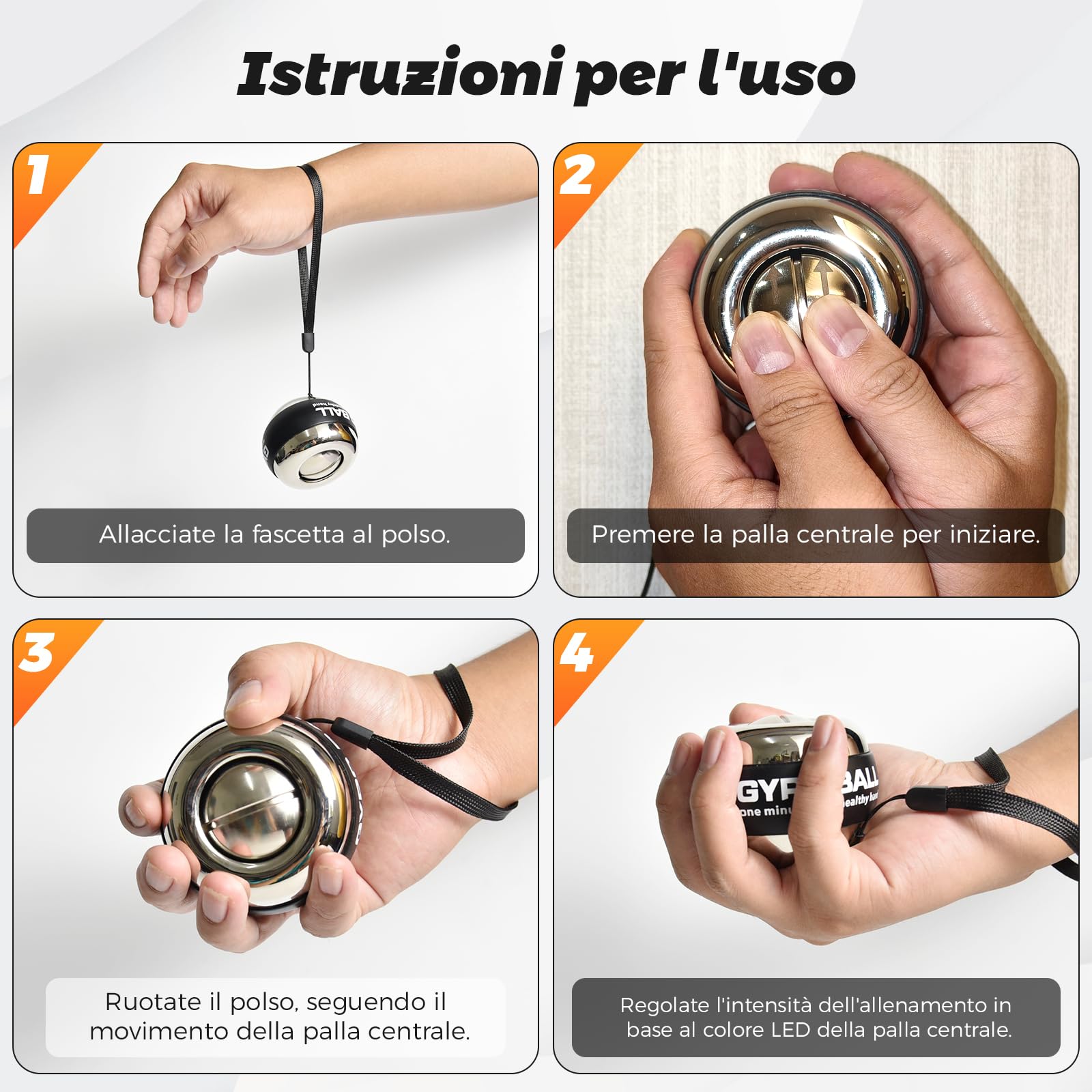 BeSokar Palla Gyro Giratoria in Metallo Completo, Palla per l'allenamento del Polso, Avvio Automatico, Resistenza a 5 Livelli, Trainer Giroscopo per l'Avambraccio, per il Rafforzamento di Braccia