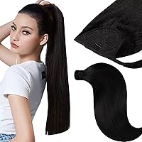 Vista 13 de Extensión de cola de caballo de cabello humano marrón oscuro, extensiones de cola de caballo larga sedosa recta #2A color marrón claro, 22 pulgadas