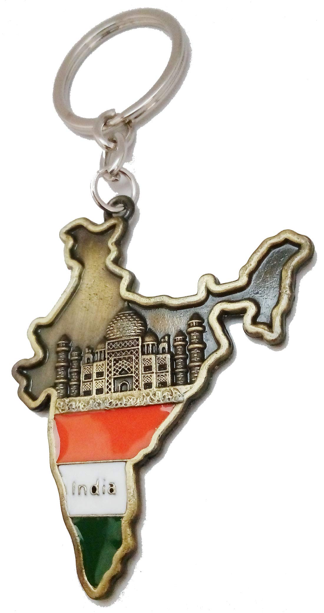 KD COLLECTIONSINDIA Map Metal Keychain Keyring|Double Sided With Taj Mahal Image Inside|Car Bike Keychain