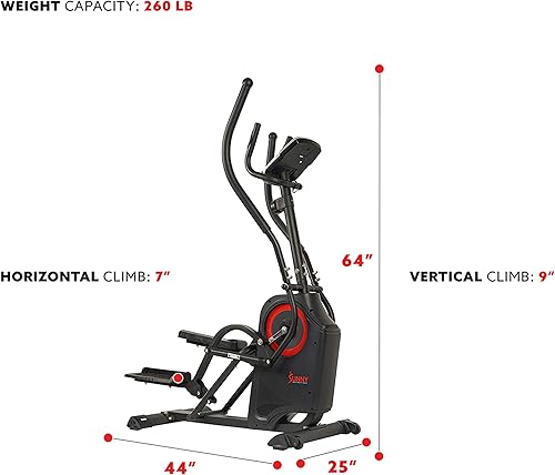 Miniatura 5 de Sunny Health & Fitness Cardio Climber Stepping Máquina de ejercicio elíptica para el hogar con 8 niveles de resistencia magnética, monitor de
