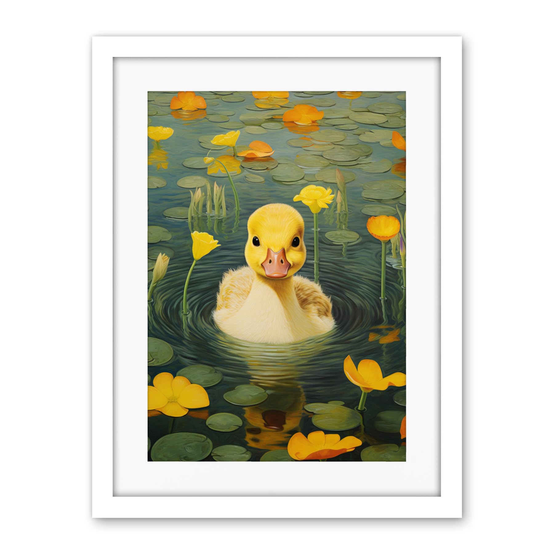 Artery8 Whirlpool Duckling Lily Pads and Flowers Kids Bedroom Nursery Artwork Framed Wall Art Print 18X24 Inch
