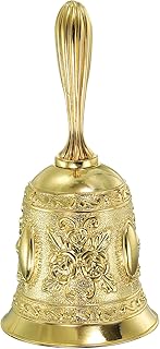 PATIKIL Hand Bell, 1pcs Dinner Bell Call Bell Vintage Carved Metal for Dinner Service Church Wedding Christmas, Gold