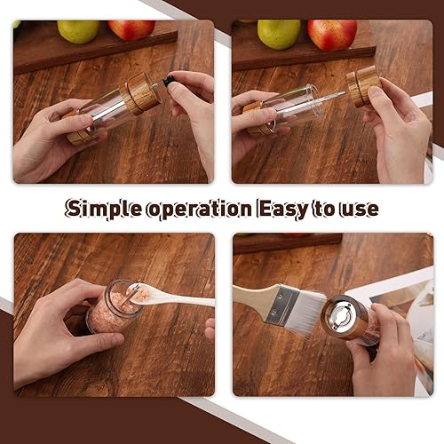 Miniatura 6 de Juego de 2 molinos de sal y pimienta de madera de 5.5 pulgadas, juego de molinillo acrílico de sal y pimienta con un rotor de cerámica ajustable,