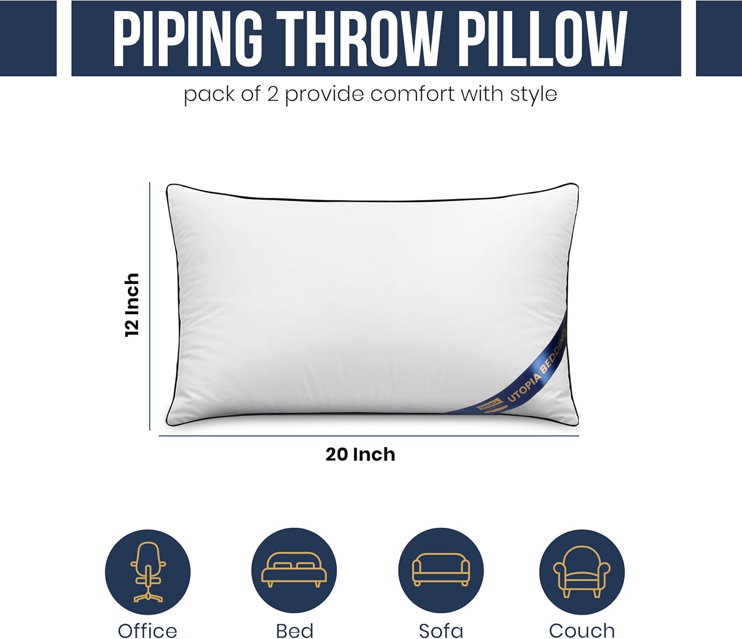 Utopia Bedding Throw Pillow Inserts (Pack of 4, White), 12 x 20 Inches Decorative Indoor Pillows for Sofa, Bed, Couch, Cushion Sham Stuffer
