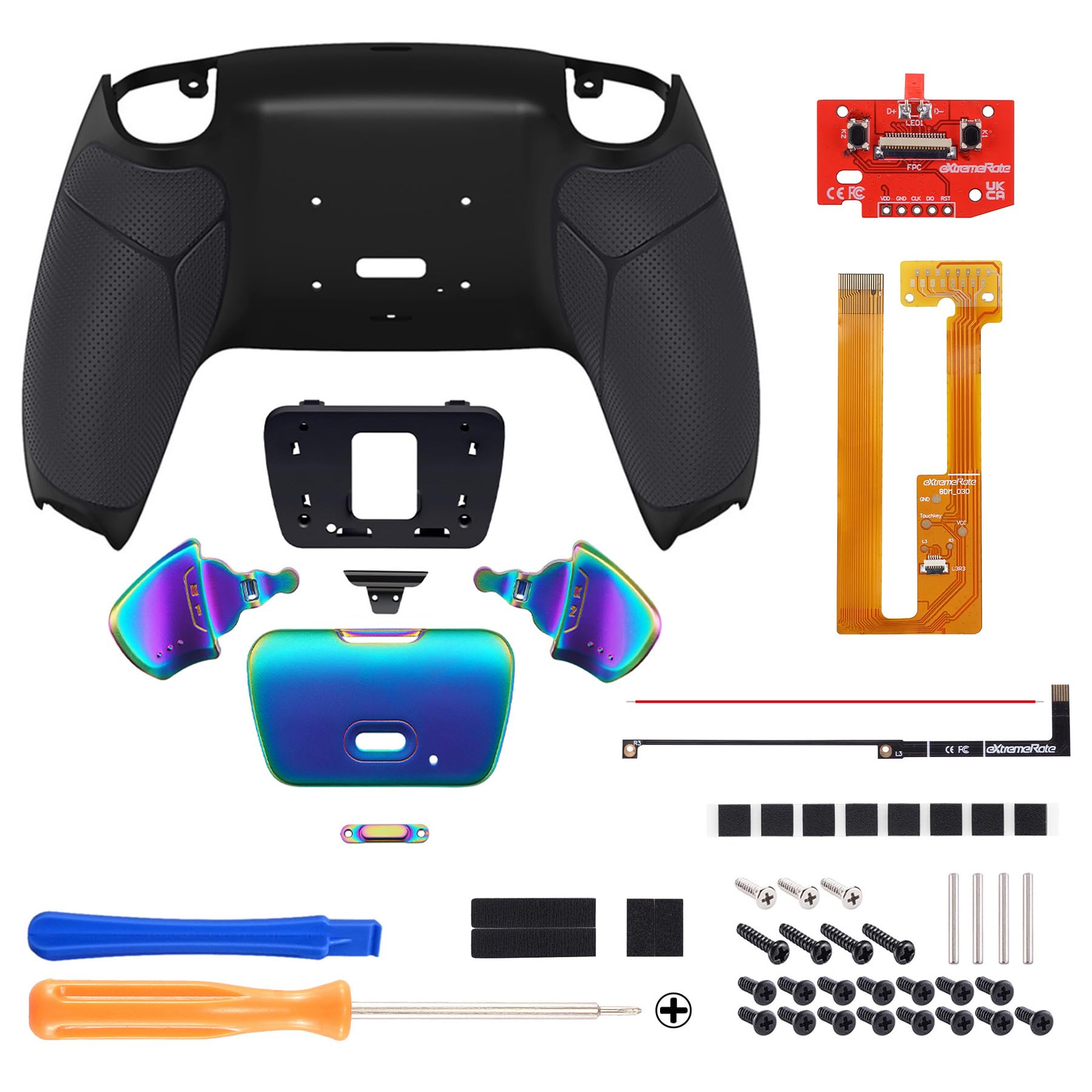 eXtremeRate RISE Remap Kit Programmabile per ps5 Controller BDM-030/040/050,Palette in Metallo Tasti Pulsanti Aggiuntivi Back Button Cover Posteriore per ps5 Joystick-Nero&Blu Viola
