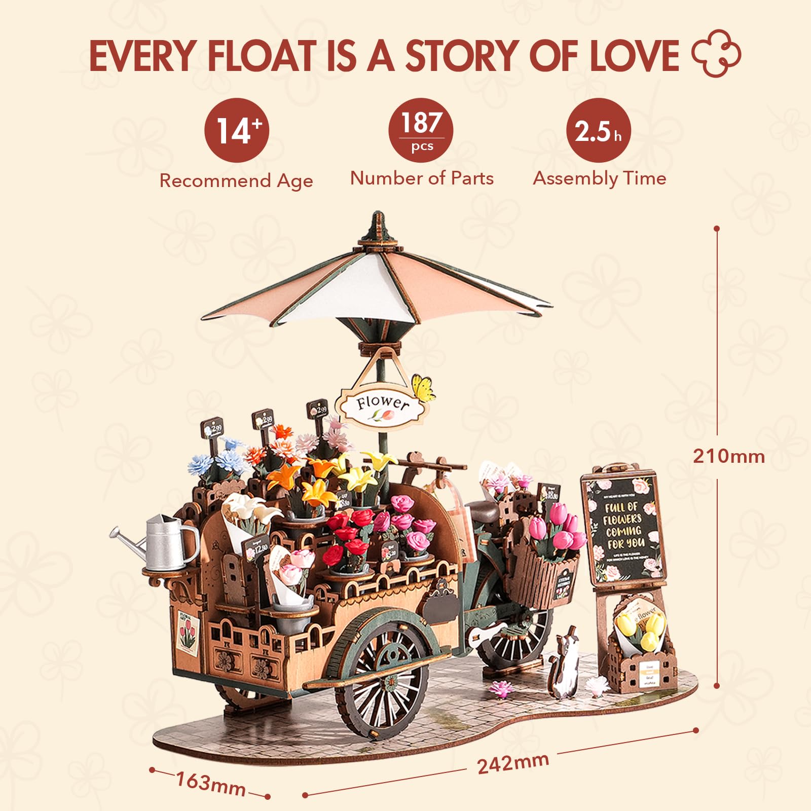 Comfoyar 3D Puzzel Houten Bloemen Boeket, Kunstbloemen Bouwmodel Kits voor Volwassenen, DIY Bouw Knutsel Kits, Huisdecor en Verjaardag Valentijn Kerstcadeaus voor vrouwen, Roos Viooltje Tulpen