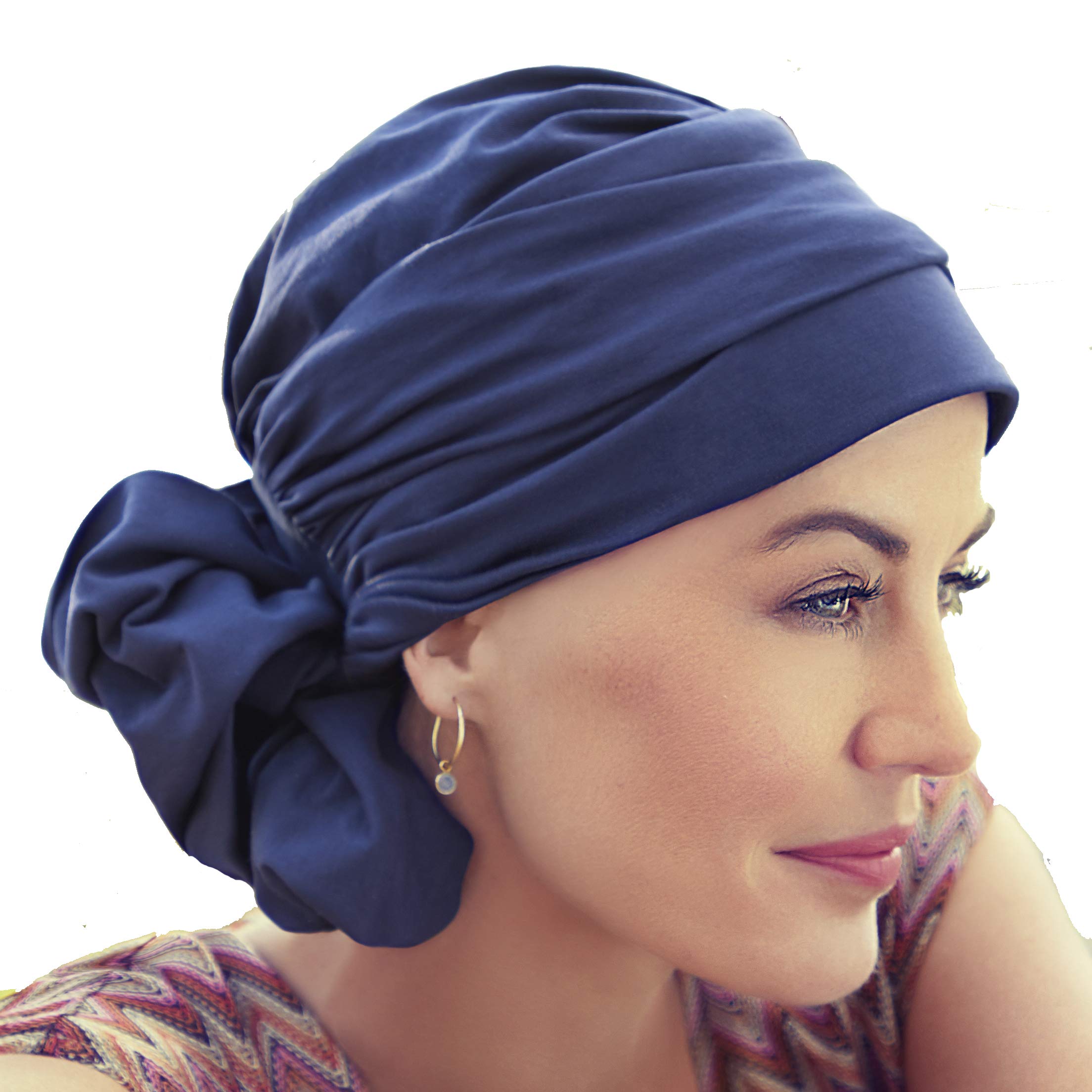 Christine Headwear Mila Turban Women's Chemo Headgear Women's Headscarf for Women with Hair Loss Chemo Hat Women's on 95% Supima Cotton 5% Elastane, midnight blue, One Size