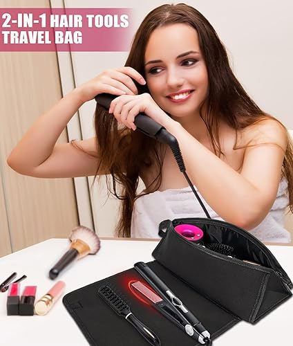 Miniatura 2 de Hair Tools - Bolsa de viaje 2 en 1 con alfombrilla resistente al calor para planchas planas, alisadores, rizadores (negro)