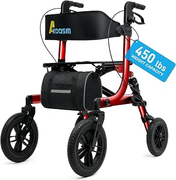 Heavy-Duty Rollator Walkers for Seniors with Seat, Shock Absorber, 450 lb
