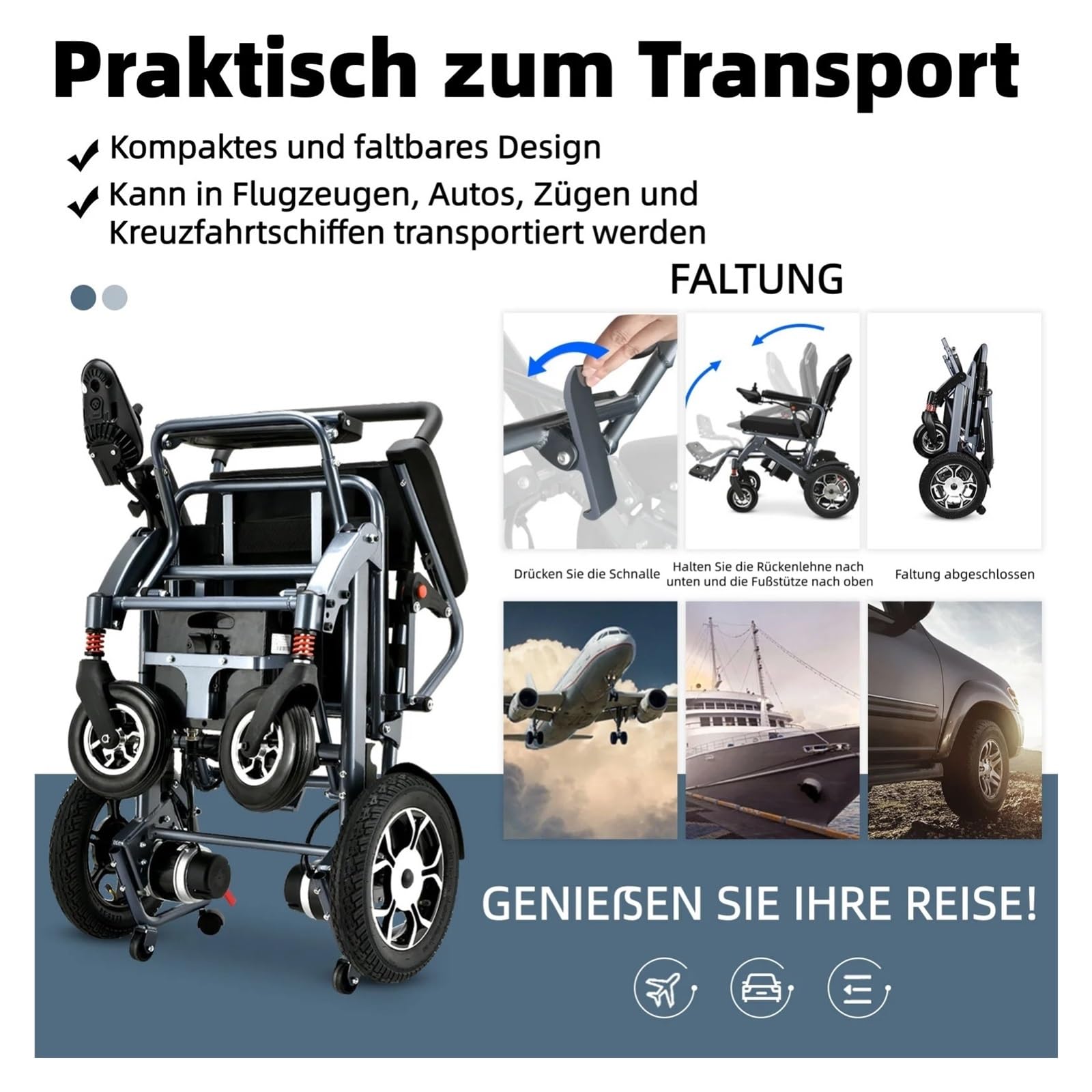Carrozzina Elettrica Pieghevole For Adulti 100 Kg 500 W Mobilità Confortevole Fluida