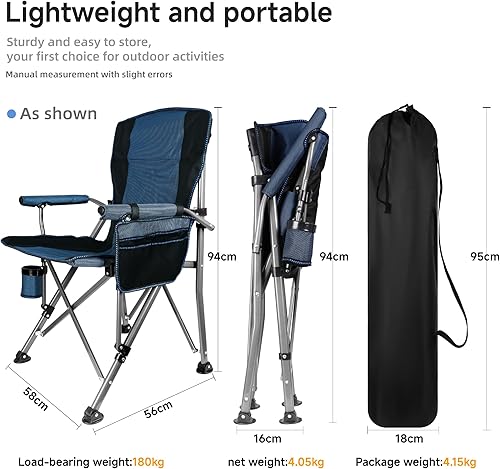 Miniatura 2 de Silla de camping plegable con portavasos y bolsa de almacenamiento, soporte resistente de 400 libras, silla de campamento portátil plegable de gran