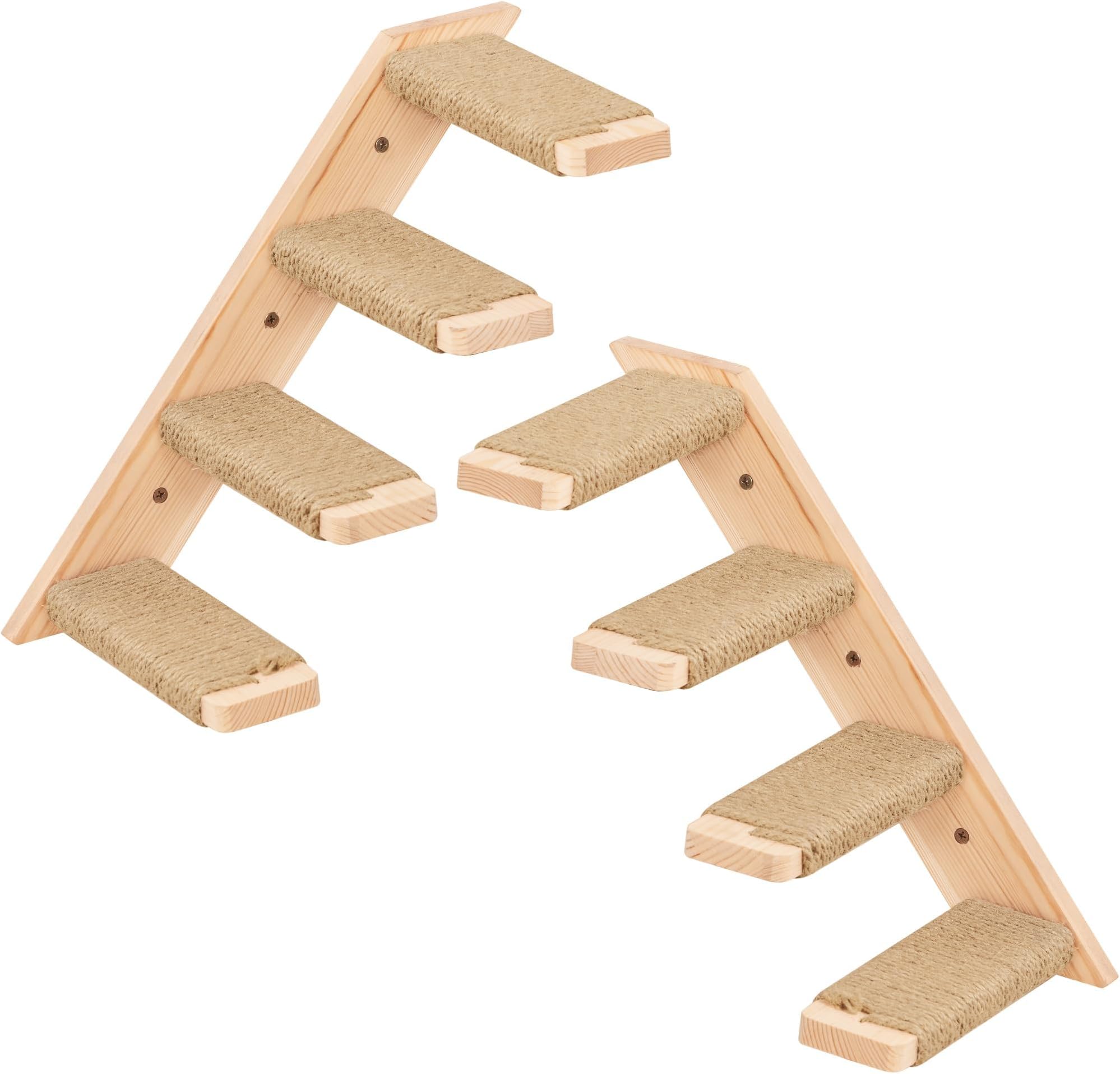 Cat Climbing Stair Shelf, Wall Mounted Ladder 2PCS 4 Steps Reversible Left & Right Direction, for Cats up to 15 Pounds, Cat Stairway with Jute Scratching Ladder Shelves for Kitten Perch Sleeping