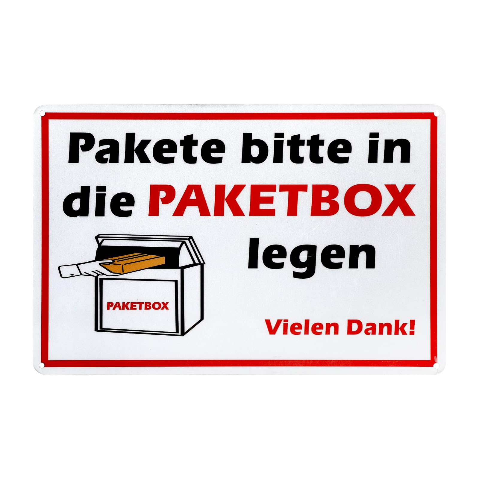 Paketbox Schild 'Pakete bitte in die PAKETBOX legen' 20 x 30 cm, Paketbox Aufkleber Aluminium, Paketbox Paket Box Kennzeichnung mit UV-Schutz Einheitsgröße