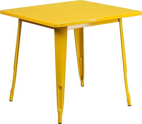 Miniatura 3 de Merrick Lane Nash - Mesa de comedor solo para interiores y exteriores, acabado con recubrimiento en polvo amarillo, parte superior cuadrada de 31.5