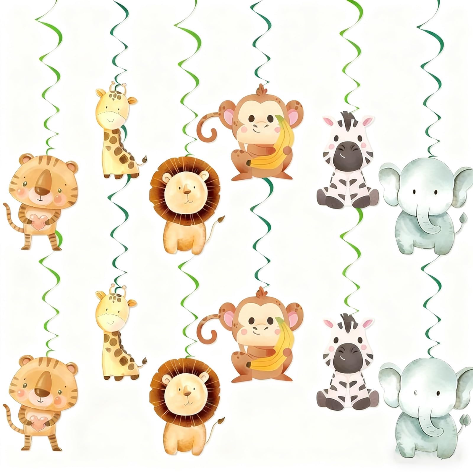 COZERI 24PCS Safari Animal Party Set, 12 Cards + 12 Spirals for Boys