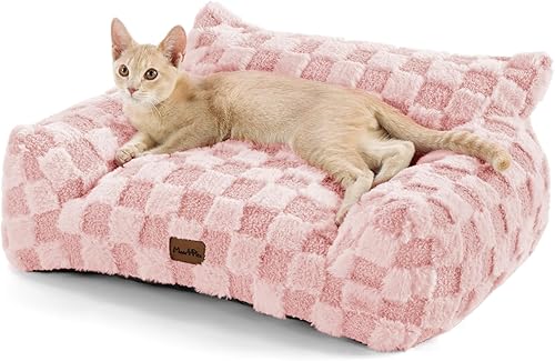 Miniatura 11 de Made4Pets Camas para Gatos de Interior, Cama Sofá para Gatos, Sofá Suave de Piel Sintética a Cuadros para Mascotas, Sofá Calmante y Esponjoso para