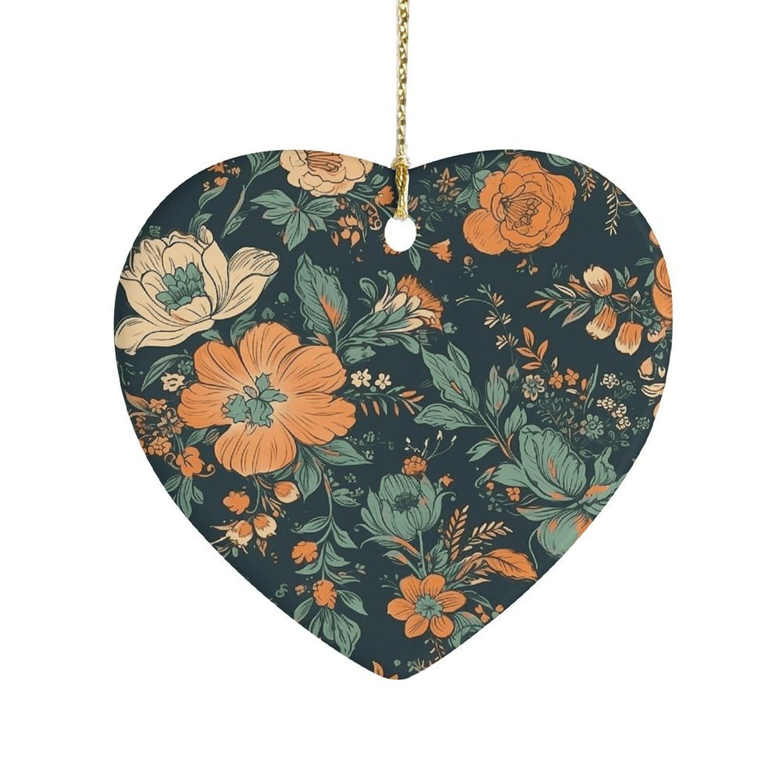 Fekiloot Style Orange And Green Flowers Ceramic Ornament Home Decor Keepsake