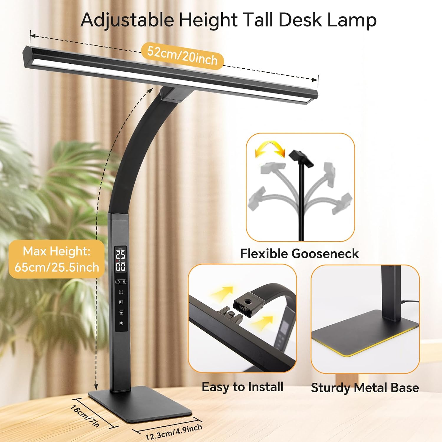 LAOPAO Desk Lamp Adjustable Height and Flexible Gooseneck