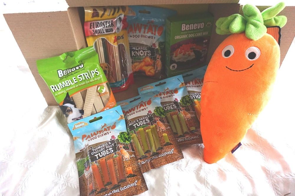 Paradise Pets THE ULTIMATE VEGAN VEGETARIAN DOG EASTER CHRISTMAS BIRTHDAY HAMPER FILLED WITH VEGAN TREATS VEGAN DOG CAKE BAKING KIT AND PLUSH CARROT TOY
