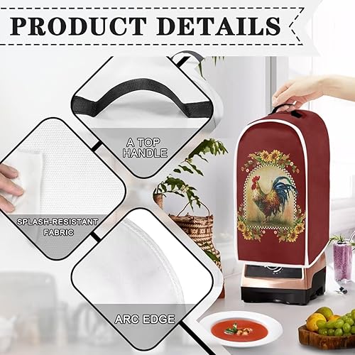Miniatura 4 de Cubierta antipolvo para licuadora con estampado de gallo de girasol, cubierta para batidora de pie o cafetera, cubierta de poliéster antihuellas