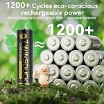 AA Batteries rechargeables, TWINSDUCK 2800mAh 1.2V NiMH Batteries doubles A pour appareils ménagers et de bureau, paquet de 8