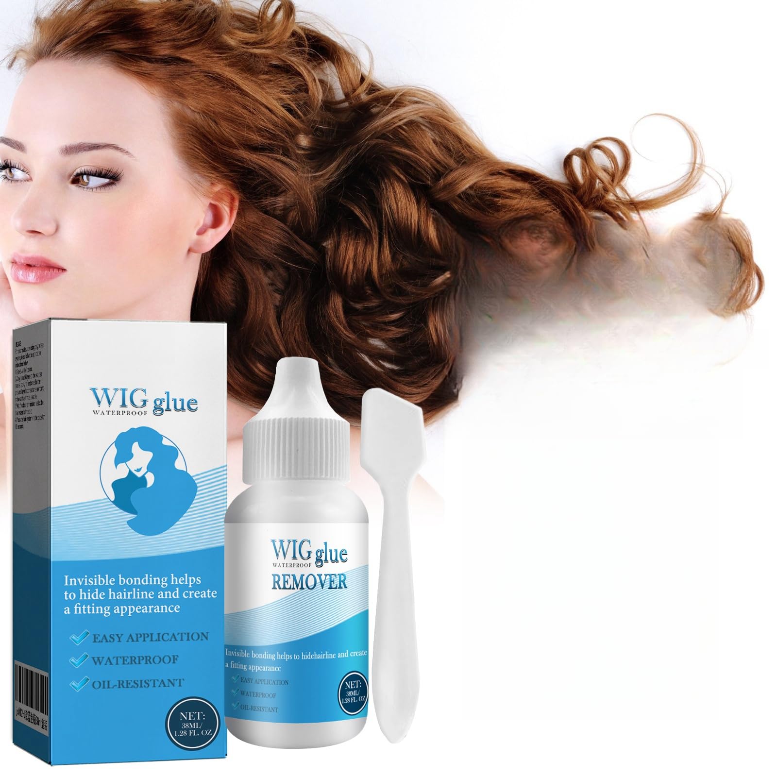 JDLYEVER Hairpiece Glue Wig Glue 38ml Comes with Brush, Invisible Hairpiece Adhesive, Seamless Hair Extension Attachment, Strong & Durable Hold, Invisible Bond for Hairline, Waterproof & Oil-resistant