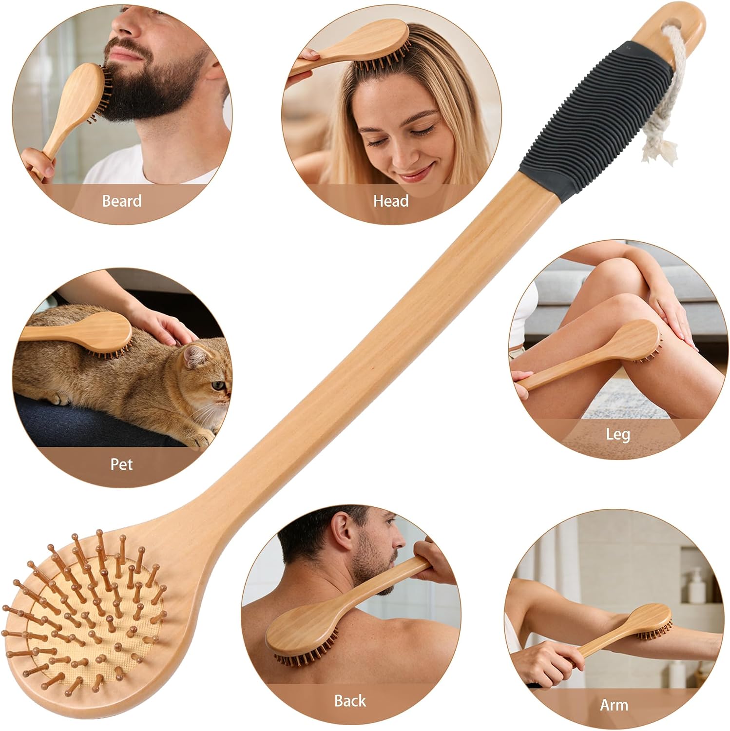 OWIIZI Wooden Back Scratcher 17.3" Long Curved Handle Body Scratchers Brush Larger Skin Scratching Massager Backscratchers for Men Women Adults