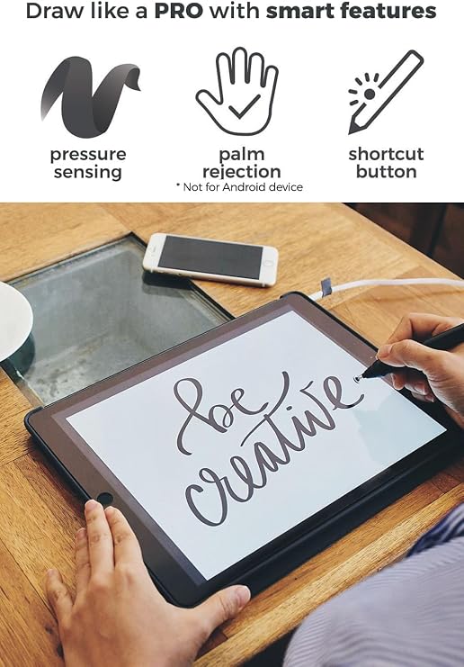 SonarPen - Pressure Sensitive Smart Stylus Pen Bundle w Replacement Nibset Optimized 4 Android & SonarPen Pocket Carrier. Compatible with Apple iPad/iPhone/Android/Nintendo Switch/Chromebook (Black)
