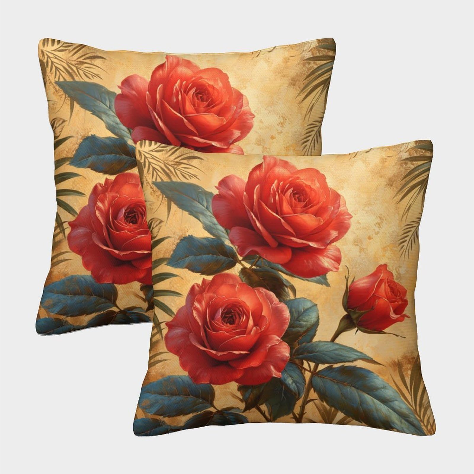 kaiyun 2 Pack Palm Trees - Beautiful Roses Square Pillow Cover Cushion Cover 40x40cm Suitable for Sofa Bed Chair,3D Pattern