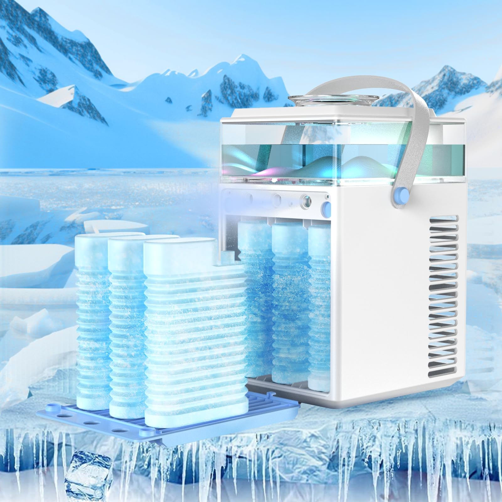 Portable Air Conditioners, 4 in 1 Rechargeable Mini Air Conditioner Evaporative Personal Cooler Humidifier with App Control, 800ML Mini AC Desktop Cooling Fan for Office Tent Bedroom