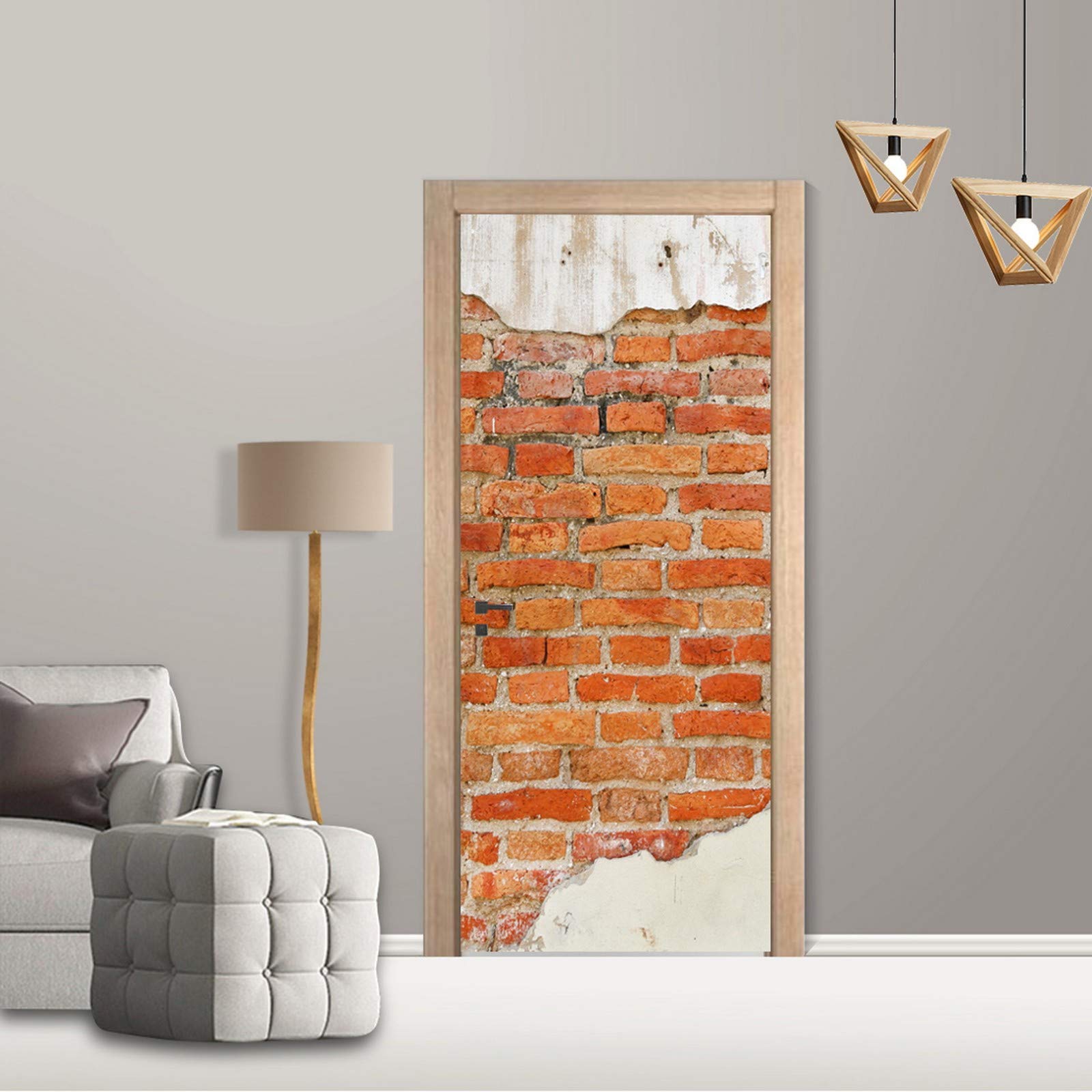 A.Monamour Adesivo Porta Autoadesiva Vecchio Fondo Di Struttura Del Muro Di Mattoni Rossi Vinile PVC Adesivi per Porte Interne 3D Pellicola Adesiva Poster Sticker Murale Carta da Parati