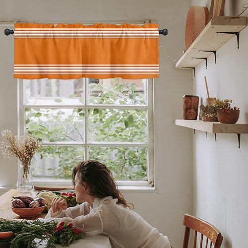 Miniatura 6 de Artwork Store Curtain Valance for Window Kitchen Decor, Thanksgiving Fall Orange White Stripe 54" x 18" Window Treatment Curtains Topper Rod Pocket