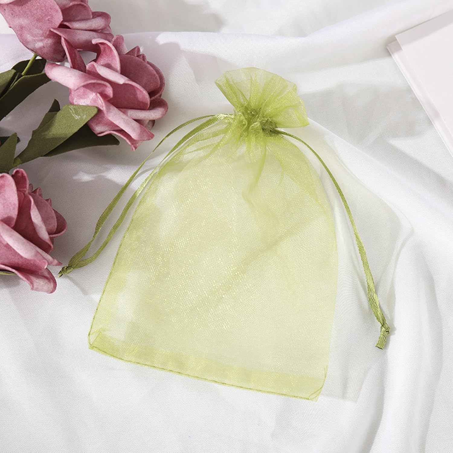 UBGBHO Sheer Organza Mesh Drawstring Gift Bags 5x7 Inch Olive Green 100pcs image 5