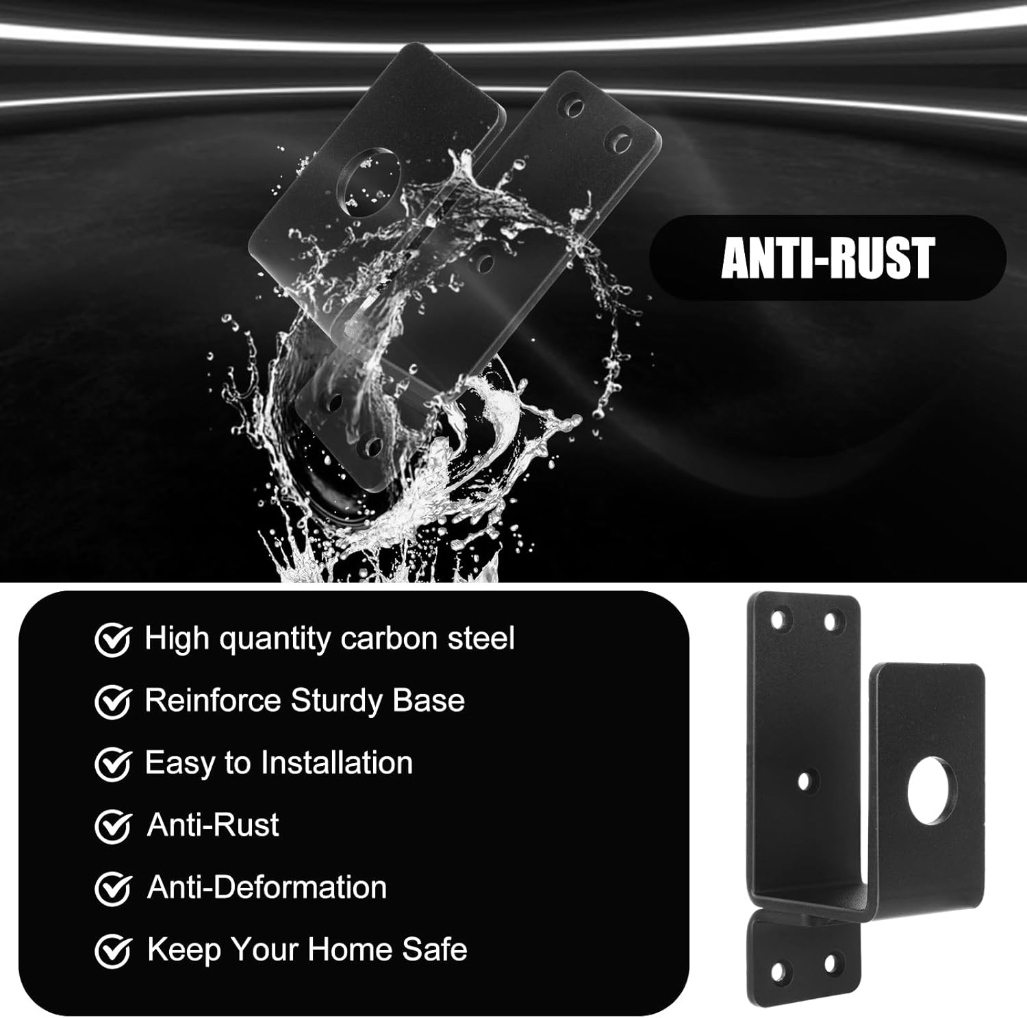 ABuff 2x4 Door Barricade Brackets 4 PCS Door Barricade Security Bar Heavy Duty Drop Open Bar Holder U Brackets for Home Security, Indoor and Outdoor, Carbon Steel, Black