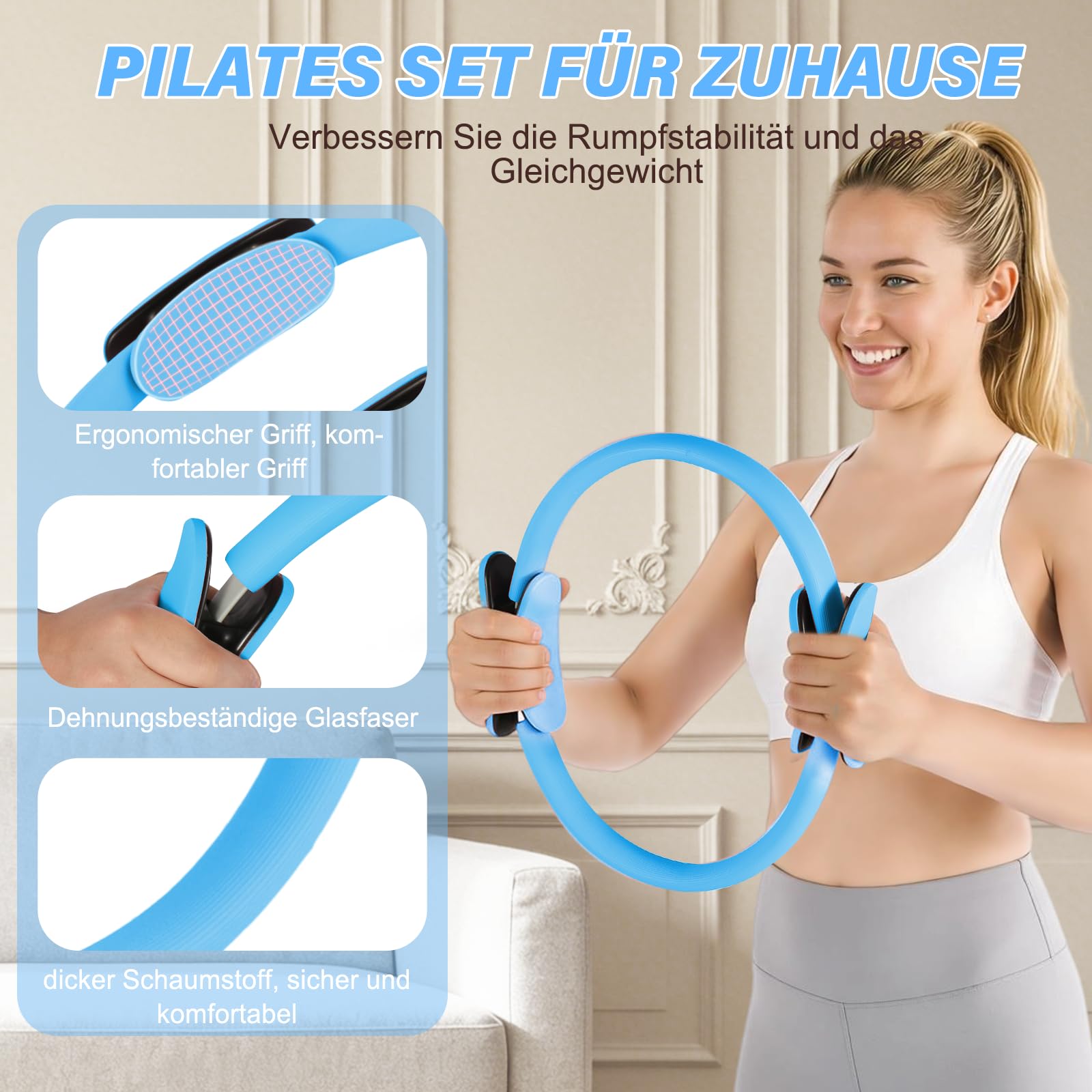 Set Pilates - Set di anelli da pilates da 13 pezzi, con palla da pilates, fasce per fitness, cintura da yoga, calzini da donna, set pilates per casa, attrezzatura sportiva per forza