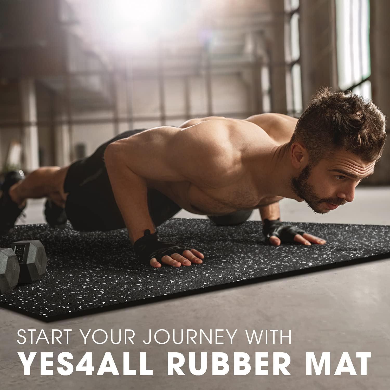 Yes4All Heavy Duty 100% High Density Rubber Floor Tiles Interlocking Mat - 8 Pcs 20 SQFT, Gray