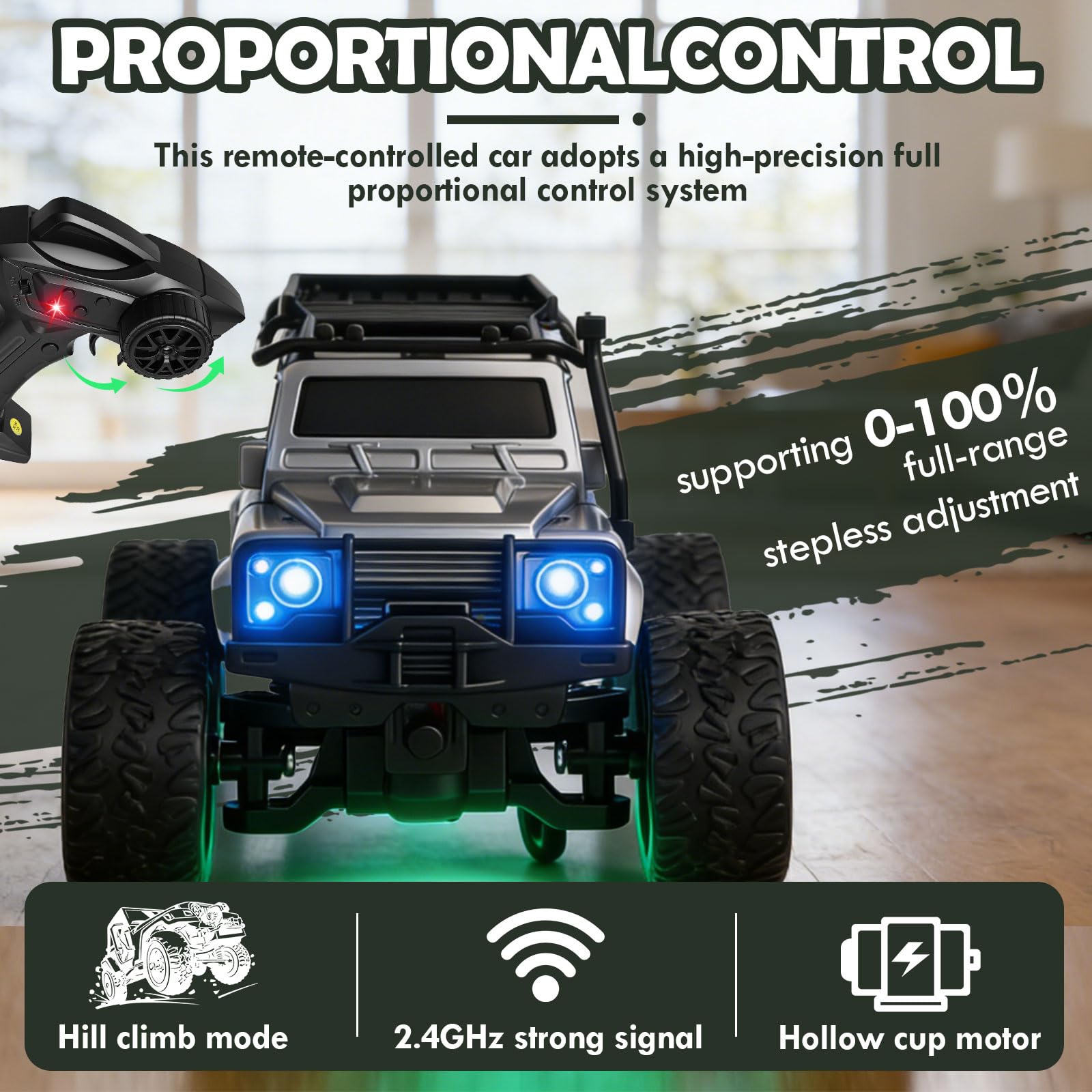 RC Fuoristrada Drift Car 1:64 Mini Crawler con rimorchio Tabletop RC Off-Road Car, auto telecomandata 2.4G con luci a LED, giocattolo da corsa per adulti e bambini