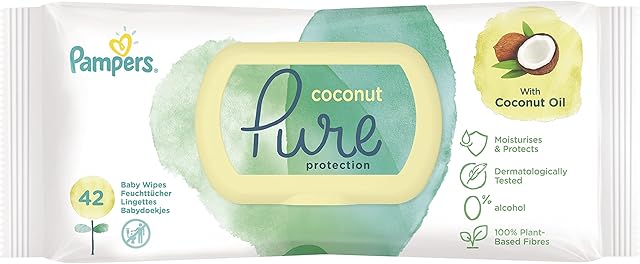 Pampers Coconut Pure Chusteczki Nawilżane Dla Dzieci 756 Sztuk (18 x 42), z Olejem Kokosowym, Myją i Chronią Delikatną Skórę Dziecka