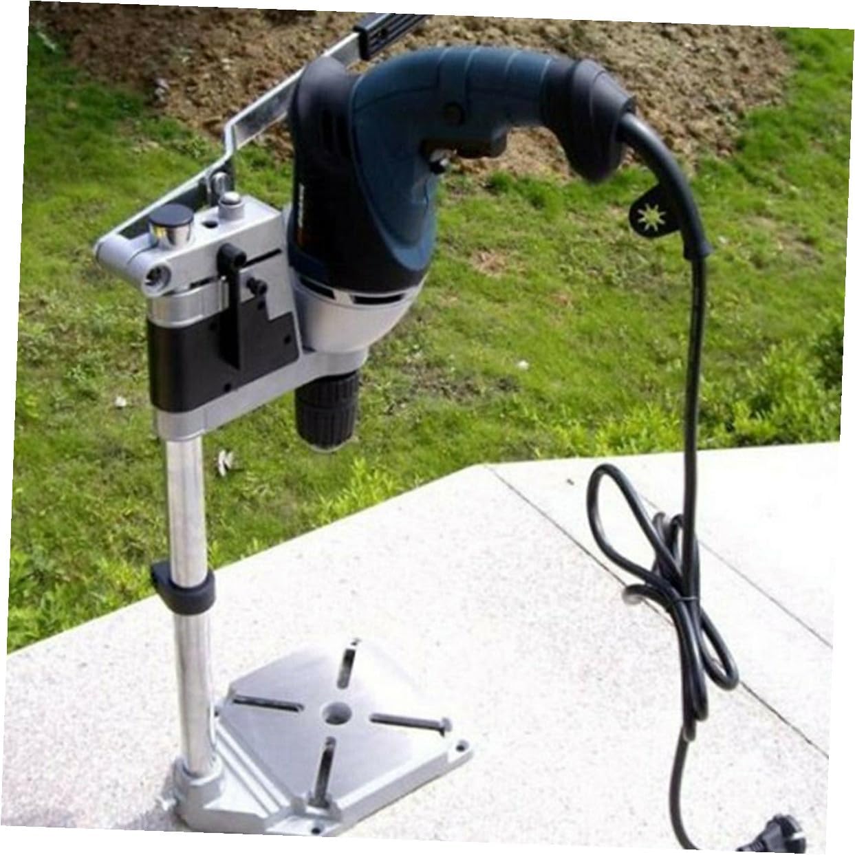 Universal Single Hole Drill Press Stand with Iron Base, Bench Clamp Rack for Hand Drill, Adjustable Table Holder Compatible with Benchtop Drilling and Workshop Use