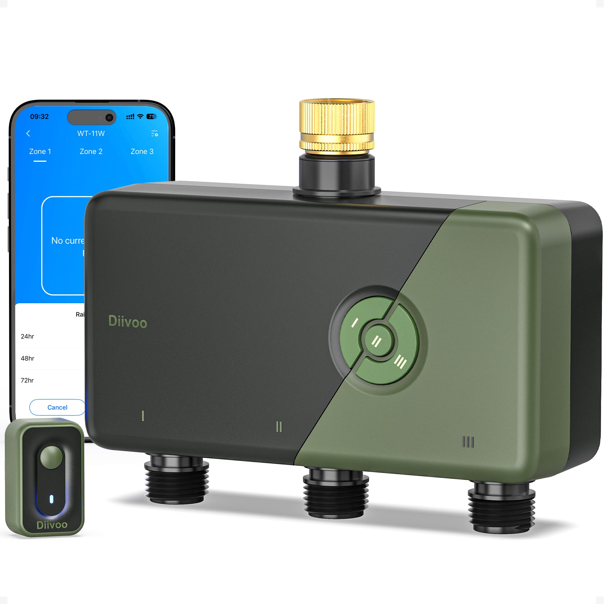 Diivoo WT11 Water Timer 3 Outlets, Automatic sprinkler Timer with Rain Delay/Manual Watering