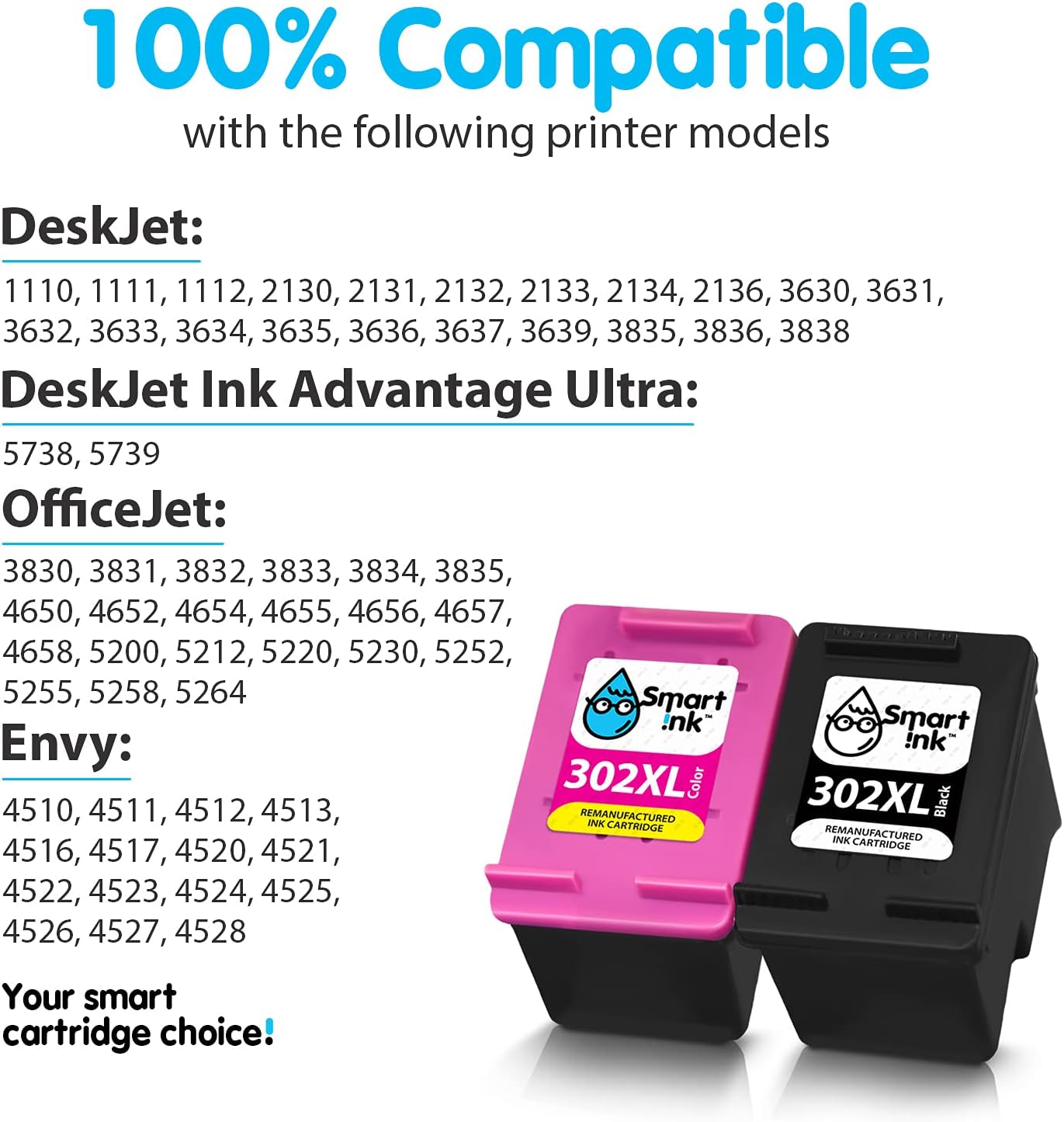 Smart Ink Remanufactured Ink Cartridge Replacement for HP 302 XL 302XL 2 Combo Pack (Black & Tri-Color) use with DeskJet 1110 1112 2130 3630 3632 Envy 4510 4516 4520 4522 4525 OfficeJet 3830 4655 5220 - Image 3