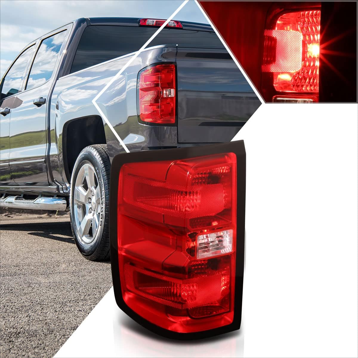 PM PERFORMOTOR [Passenger Side] Tail Light Brake Lamp Assembly Compatible with 14-19 Chevy Silverado/GMC Sierra,Red Lens