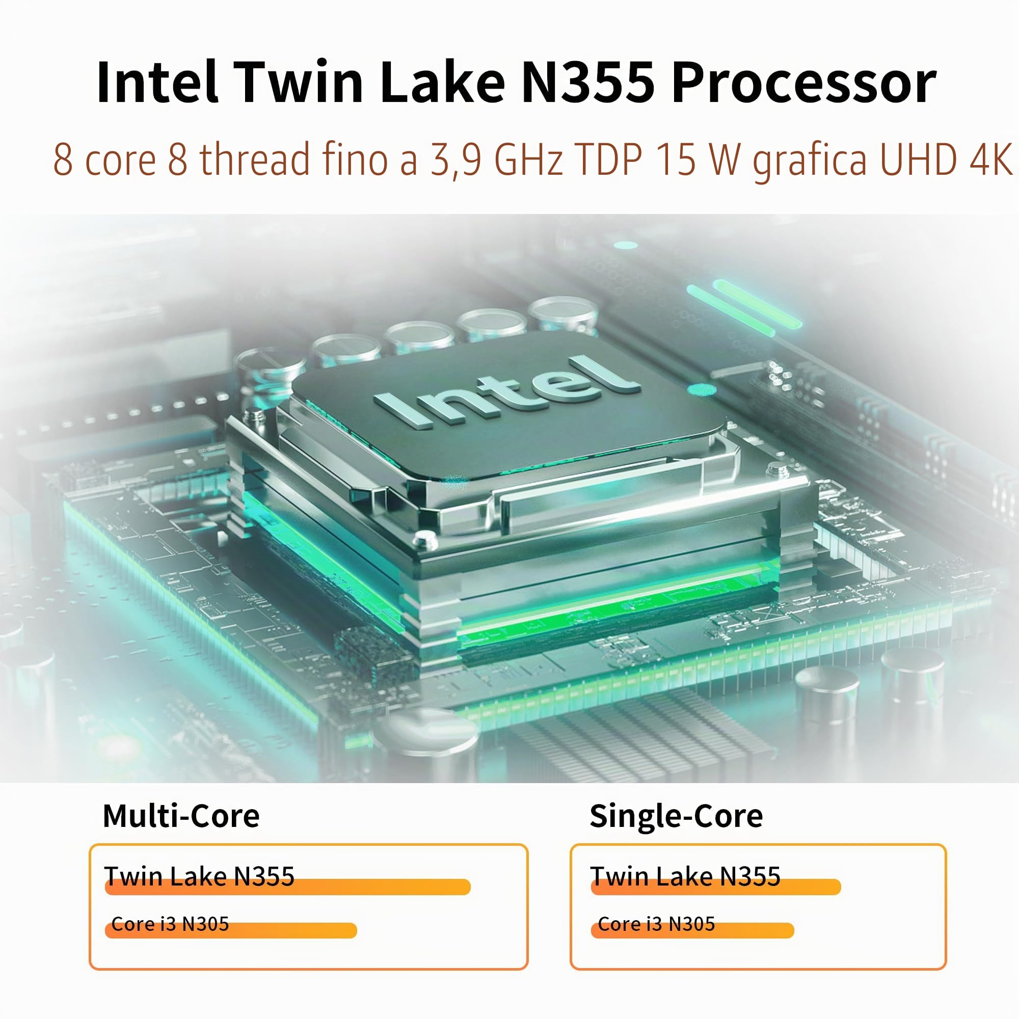 CWWK N355 Mini PC (Upgraded N305) X86-P5 Pocket NAS, 4 X M.2 NVMe Mini Computer con 2 X i226-V 2.5GbE LAN, Barebone Micro PC DDR5 NO RAM/SSD/OS, WiFi7/BT5.4 Expandable, 2 Display