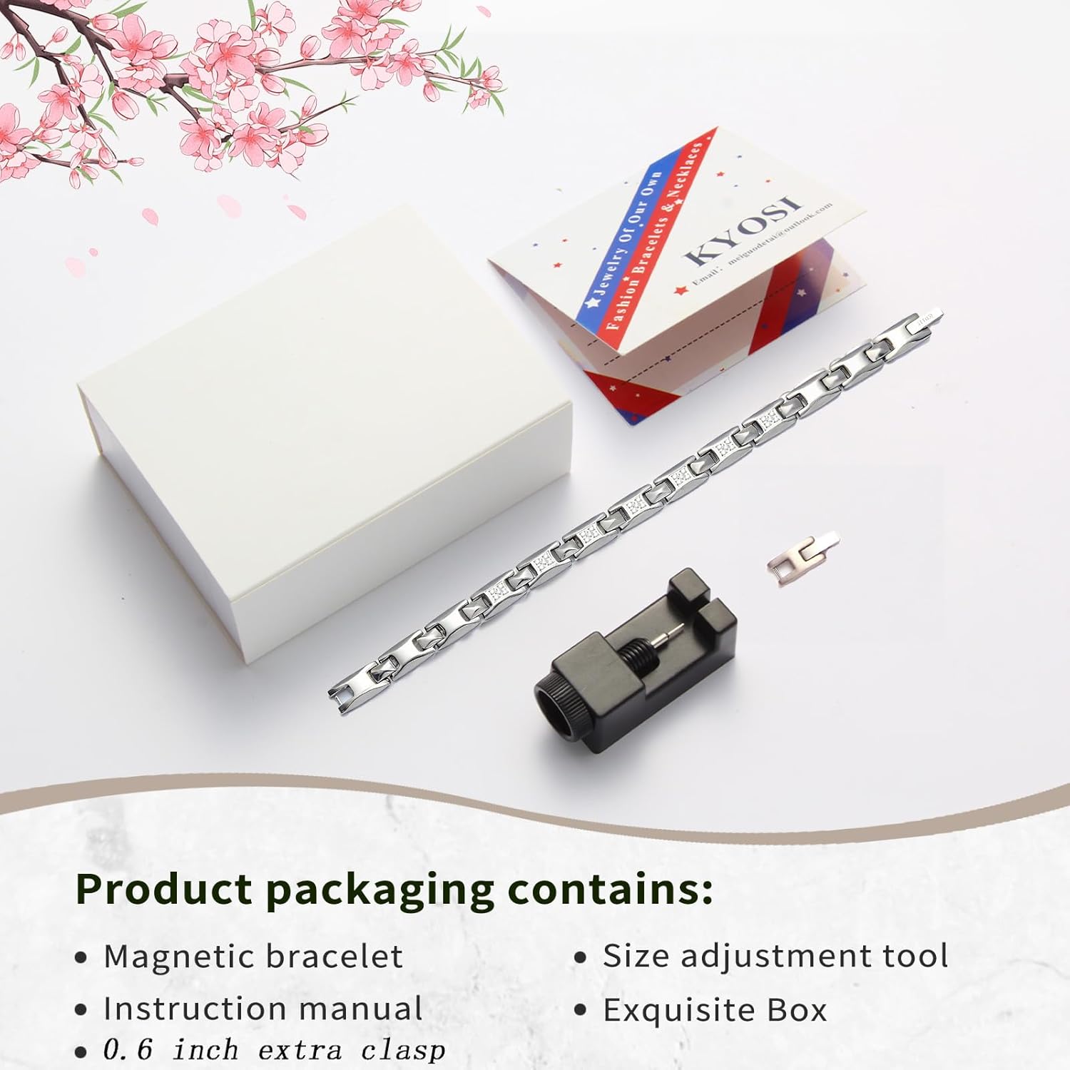 KYOSI Magnetic Bracelets for Women,Stainless Steel/Titanium Bracelet with Cubic Zirconia,Womens Magnet Bracelet Fashion Zircon Jewelry Womens Gift