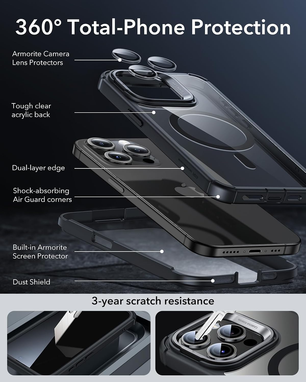 ESR for iPhone 16 Pro Max Case Flex Stand, Fit for Magsafe, Clear Black image 4